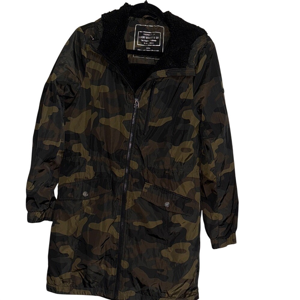 Lucky Brand Women Camo Sherpa Lined Hooded Parka Jacket Size S